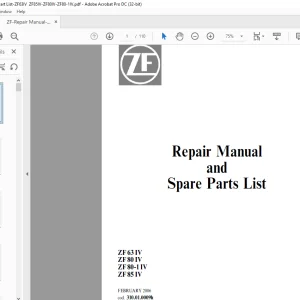 ZF Transmission ZF 63 IV ZF 80 IV ZF 80-1 IV ZF 85 IV Spare parts Manual & Repair Manual - PDF DOWNLOAD