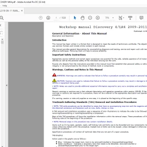 2009-2011 Land Rover Discovery 4 LR4 Workshop Manual  - PDF DOWNLOAD