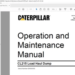 CAT CL215 Load Haul Dump Operation & Maintenance Manual SN BA600560 - PDF DOWNLOAD