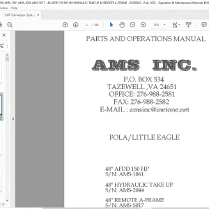 CAT Conveyor System BC200 48" AFDD 150 HP 48" HYDRAULIC TAKE UP 48" REMOTE A-FRAME Parts & Operations Manual BI380942 - PDF DOWNLOAD