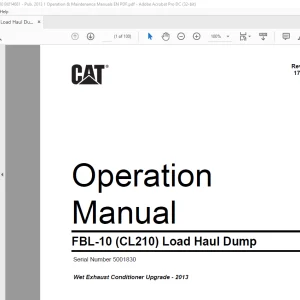 CAT FBL-10 (CL210) Load Haul Dump Operation Manual SN 5001830 - PDF DOWNLOAD