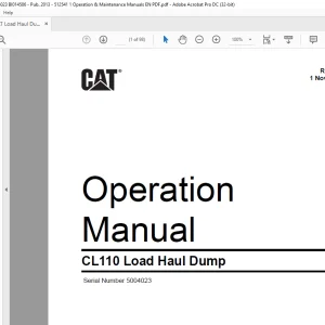 CAT Load Haul Dump CL110 Operation Manual SN 5004023 - PDF DOWNLOAD