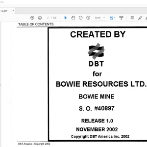 CAT Roof Support Face Shield Bowie Resources Bowie Mine Operation & Maintenance Manual BI377612 - PDF DOWNLOAD