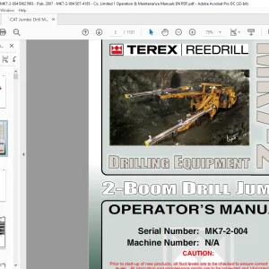 CAT Terex MK7-2 Drilling Equipment 2-Boom Drill Jumbo Operator's Manual SN MK7-2-004 - PDF DOWNLOAD