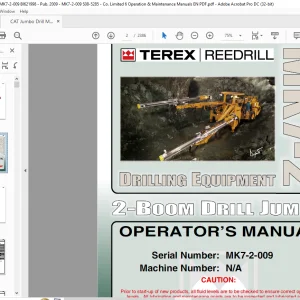 CAT Terex MK7-2 Drilling Equipment 2-Boom Drill Jumbo Operator's Manual SN MK7-2-009 - PDF DOWNLOAD