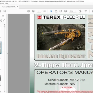 CAT Terex MK7-2 Drilling Equipment 2-Boom Drill Jumbo Operator's Manual SN MK7-2-010 - PDF DOWNLOAD