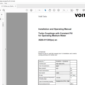 CAT Voith Turbo Couplings with Constant Fill for Operating Medium Water Installation & Operating Manual 3626-011300 - PDF DOWNLOAD