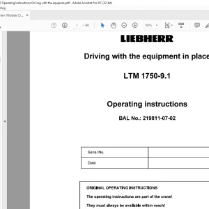 Liebherr Crane LTM 1750-9.1 Driving with the equipment in Place Operating Instructions Manual - PDF DOWNLOAD
