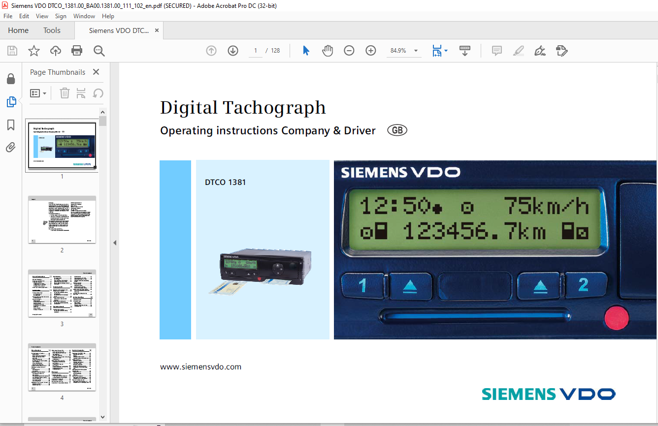 Liebherr Siemens VDO DTCO 1381 Digital Tachograph Operating Instruction ...