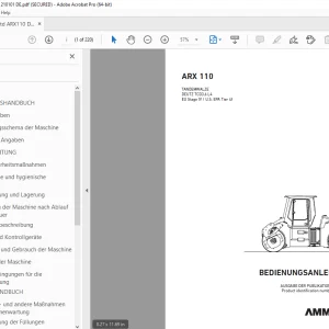 AMMANN ARX 110 TANDEMWALZE BEDIENUNGSANLEITUNG 3001280 PDF