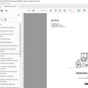 Ammann AV 70 X Tandem Roller Operating Manual SN 3003159 PDF