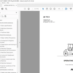 Ammann AV 70 X Tandem Roller Operating Manual SN 3008841 PDF
