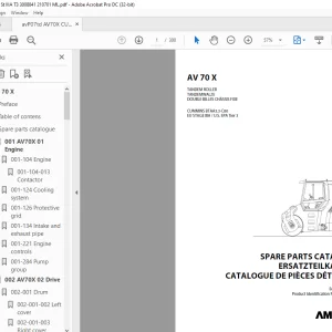 Ammann AV 70 X Tandem Roller Parts Manual SN 3008841 PDF