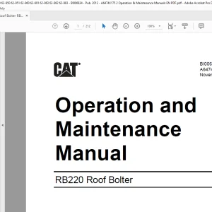 CAT RB220 Roof Bolter Operation & Maintenance Manual (A6474X175) - PDF DOWNLOAD
