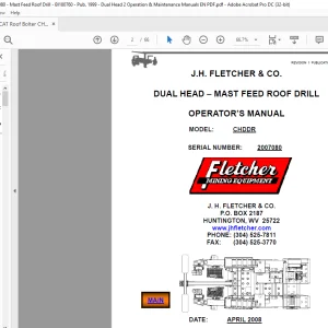 CAT ROOF BOLTER MAST FEED ROOF DRILL (BI180760) OPERATOR'S MANUAL - PDF DOWNLOAD