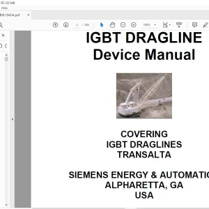 CAT Siemens Energy & Automation IGBT Dragline Device Manual Covering IGBT Draglines Transalta Operation & Maintenance Manual BI619404