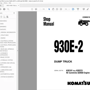 Cummins QSK60 Engine Komatsu 930E-2 Dump Truck Shop Manual SN A30181 thru A30223 - PDF DOWNLOAD