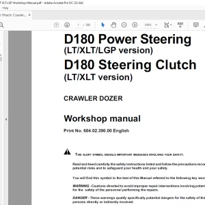 Fiat Hitachi D180 Power Steering LT XLT LGP & D180 Steering Clutch LT XLT Crawler Dozer Workshop Manual 604.02.390.00 - PDF DOWNLOAD