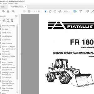 Fiatallis FR180 Wheel Loader Service Specification Manual (75314899) - PDF DOWNLOAD