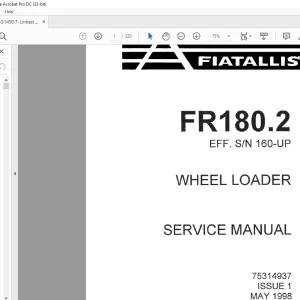 Fiatallis FR180.2 Wheel Loader Service Manual SN 160-UP - PDF DOWNLOAD
