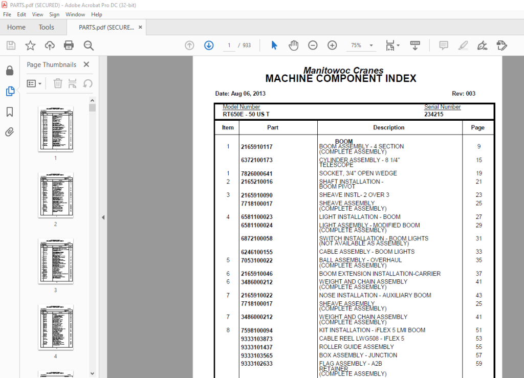 Grove Crane RT650E - 50 US T Parts Catalog Manual SN 234215 - PDF ...