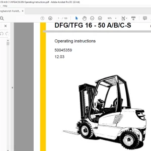 Jungheinrich Forklift DFG/TFG 16 - 50 A/B/C-S Operating Manual 50045359 - PDF