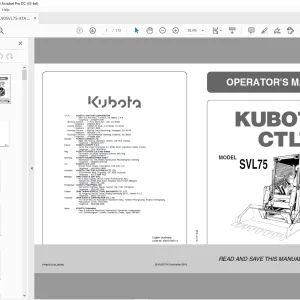 Kubota SVL75 Compact Track Loader Operator's Manual - PDF DOWNLOAD