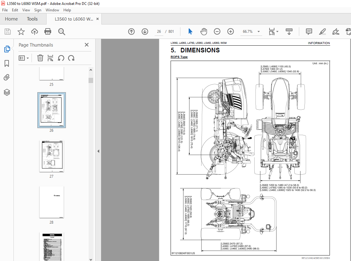 Kubota TRACTOR L3560 L4060 L4760 L5060 L5460 L6060 WORKSHOP MANUAL ...