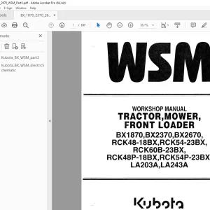 Kubota Tractor BX1870D BX2370D BX2670D Mower RCK48-18BX RCK54-23BX RCK60B-23BX RCK48P-18BX RCK54P-23BX Front Loader LA203A LA243A Workshop Manual