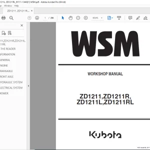 Kubota Tractor ZD1211 ZD1211R ZD1211L ZD1211RL Workshop Manual - PDF DOWNLOAD