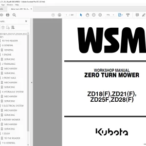 Kubota Tractor ZD18(F) ZD21(F) ZD25F ZD28(F) Zero Turn Mower Workshop Manual - PDF DOWNLOAD