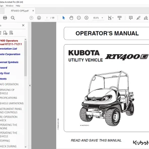 Kubota Utility Vehicle RTV400 Operator's Manual - PDF DOWNLOAD