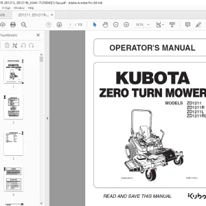 Kubota ZD1211 ZD1211R ZD1211L ZD1211RL Zero Turn Mower Operator's Manual - PDF DOWNLOAD