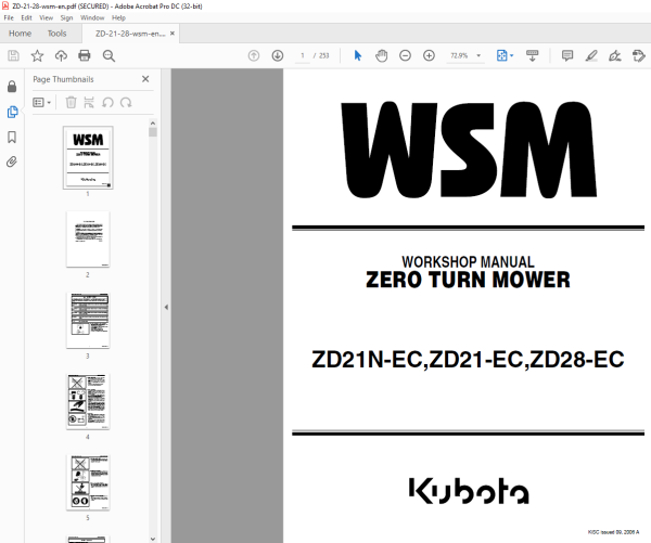 Kubota ZD21N-EC ZD21-EC ZD28-EC Zero Turn Mower Workshop Manual - PDF ...