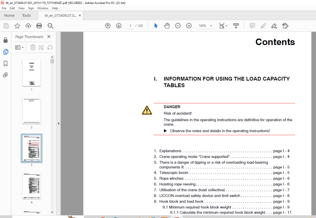 LIEBHERR LTM 11200-9.1 Load Chart Manual 073409 T37YVENZF - PDF ...