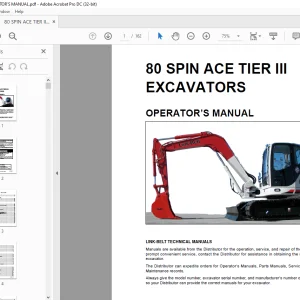 LINKBELT 80 SPIN ACE TIER III EXCAVATORS OPERATOR’S MANUAL - PDF DOWNLOAD