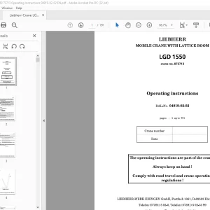 Liebherr Crane LGD 1550 MOBILE CRANE WITH LATTICE BOOM Operating Instructions Manual 04919-02-02 - PDF DOWNLOAD