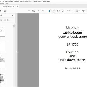 Liebherr Crane LR 1750 Lattice boom Crawler Track Crane Erection & Take down Charts Manual 12870-10-02 - PDF DOWNLOAD