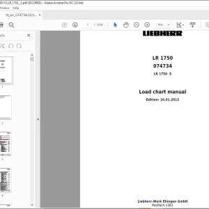 Liebherr Crawler Crane LR 1750 S Load Chart Manual 074734 - PDF DOWNLOAD