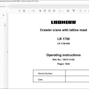 Liebherr Crawler Crane with lattice mast LR 1750 Operating Instructions Manual 12812-14-02 - PDF DOWNLOAD
