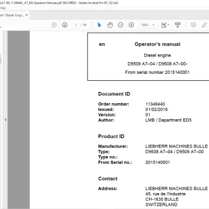 Liebherr Diesel Engine Operator's Manual - PDF DOWNLOAD