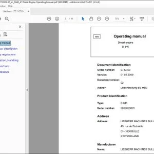Liebherr LTC 1055-3.1 D846 A7 Diesel Engine Operating Manual 9739303-02 - PDF DOWNLOAD