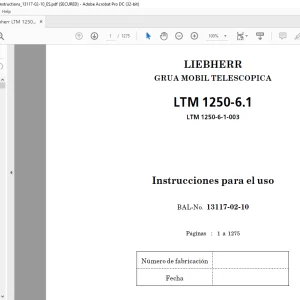 Liebherr LTM 1250-6.1 Grua Mobil Telescopica Instruccions Para el uso 13117-02-10 - PDF DOWNLOAD (Spanish)
