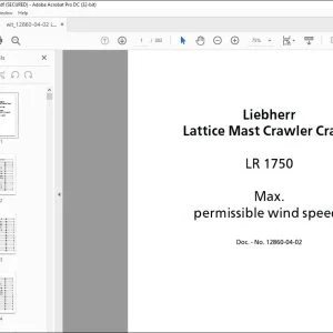 Liebherr Lattice Mast Crawler Crane LR 1750 Max. Permissible Wind Speeds Manual 12860-04-02 - PDF DOWNLOAD