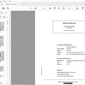 Liebherr Mining Crawler R9150E 1134 Hydraulic Excavator Operating Manual SN 38120 - PDF DOWNLOAD