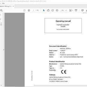 Liebherr Mining Crawler R9200 Hydraulic Excavator Operating Manual SN 40001 - PDF DOWNLOAD