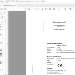 Liebherr Mining Crawler R9350E 771 Hydraulic Excavator Operating Manual SN 12947 - PDF DOWNLOAD