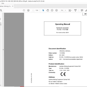 Liebherr R 9150 - R 9150B Hydraulic Excavator Operating Manual SN 30614 - PDF DOWNLOAD