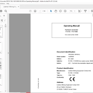 Liebherr R 9150 - R 9150B Hydraulic Excavator Operating Manual SN 38036 - PDF DOWNLOAD