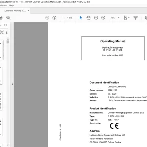 Liebherr R 9150 - R 9150B Hydraulic Excavator Operating Manual SN 38079 - PDF DOWNLOAD